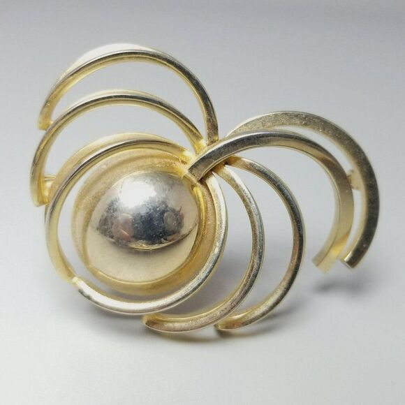 Vintage Gold Tone Atomic Style Retro Lapel Pin Brooch, Mid Century Unisex - Picture 1 of 5